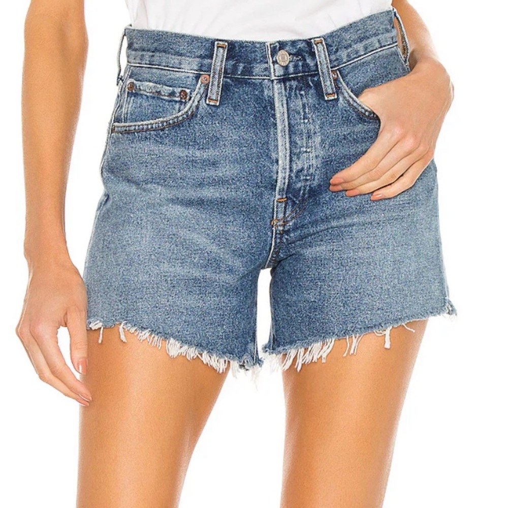 Agolde Parker Long Vintage Loose Denim Short in Skywave